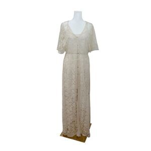 cream lace maxi dress sheer boho beach cover up festival layering